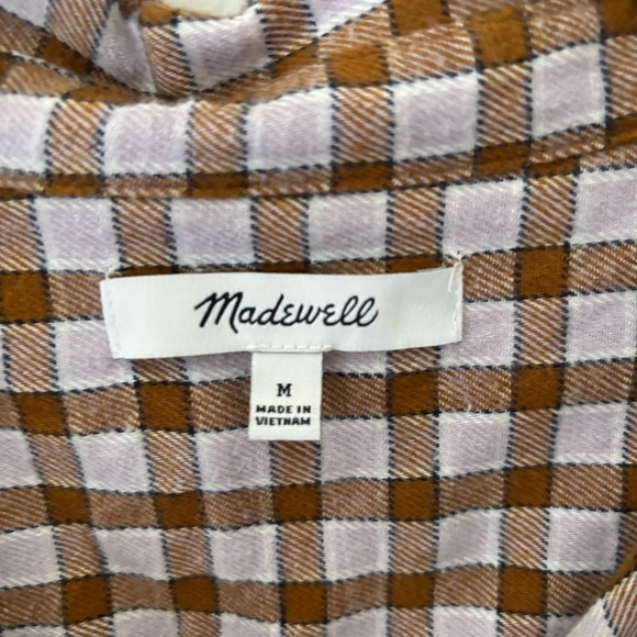 Madewell Brown plaid flannel cropped raw edge hem button down top size Medium - Picture 3 of 5